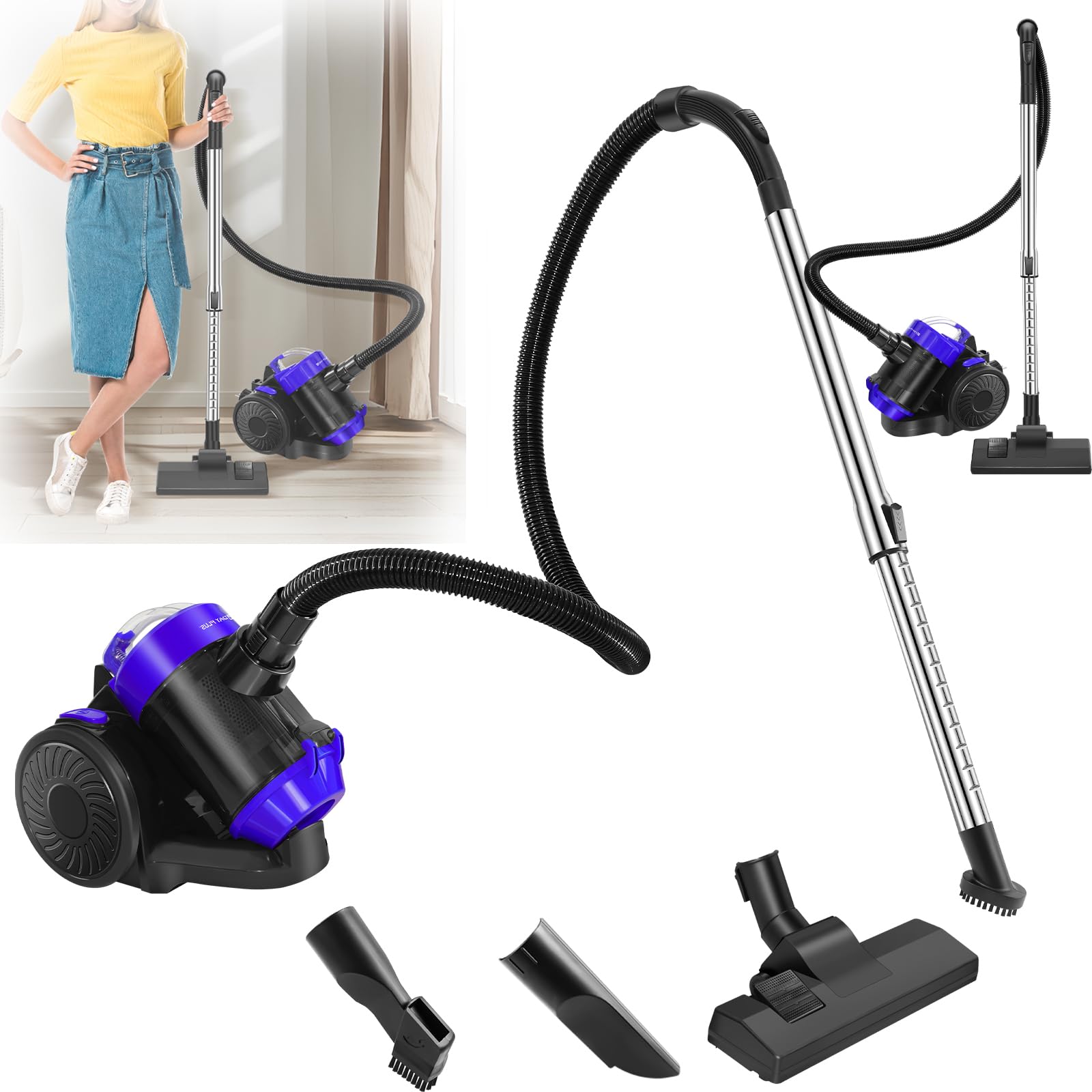 HSHa Aspiradora de suelo sin bolsa, 1,5 L, compacta y ligera, con boquilla de acción de 4 vías, filtro HEPA, 1500 W, para alfombras y suelos duros