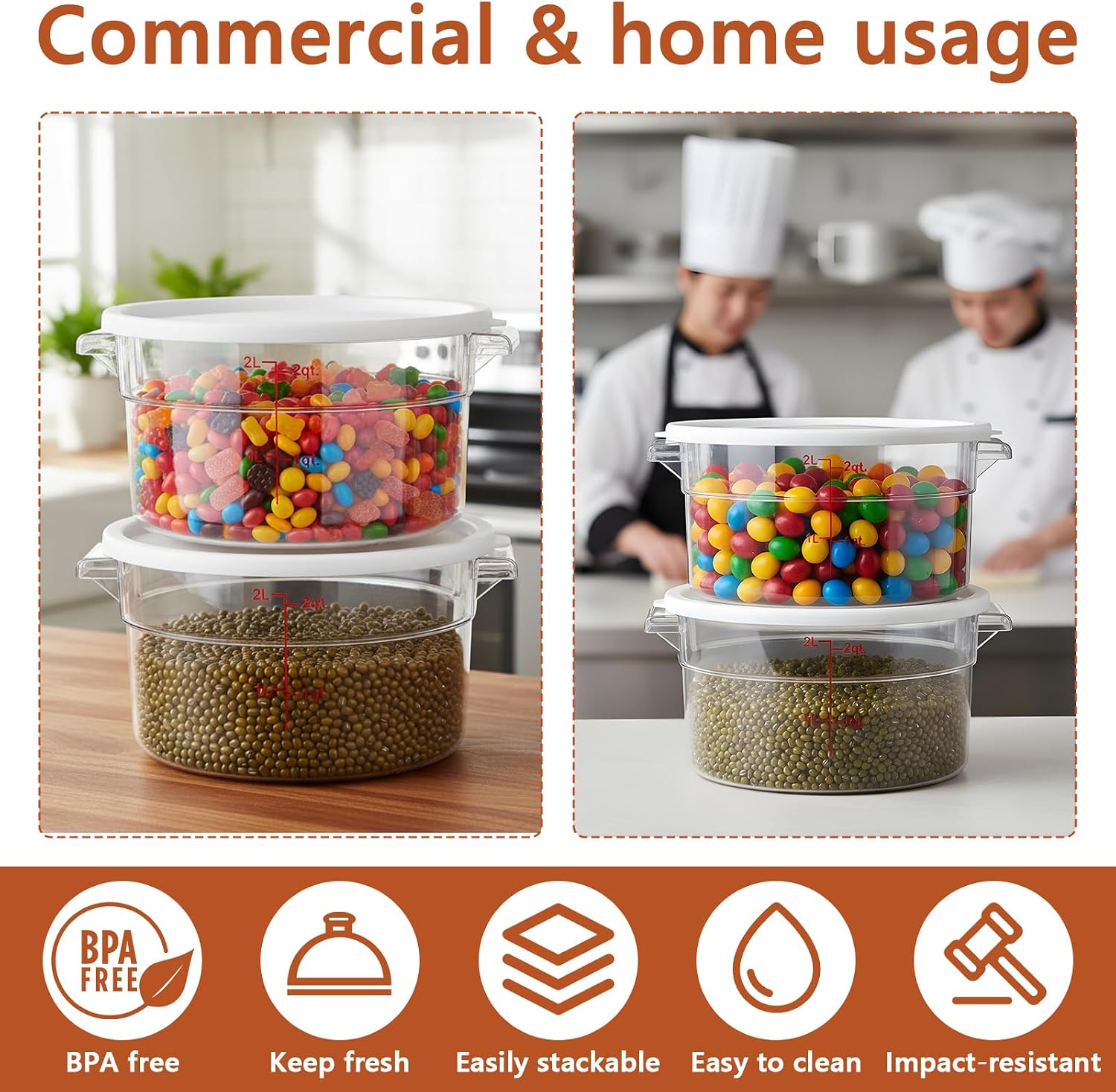 SHENLIU 2 Pcs 2 Qt Round Food Storage Container with Lid, Dough Bucket Clear Translucent Containers with Scale, Freezer & Dishwasher Safe, Dough Proofing Container for Pizza Bread Kitchen Organization