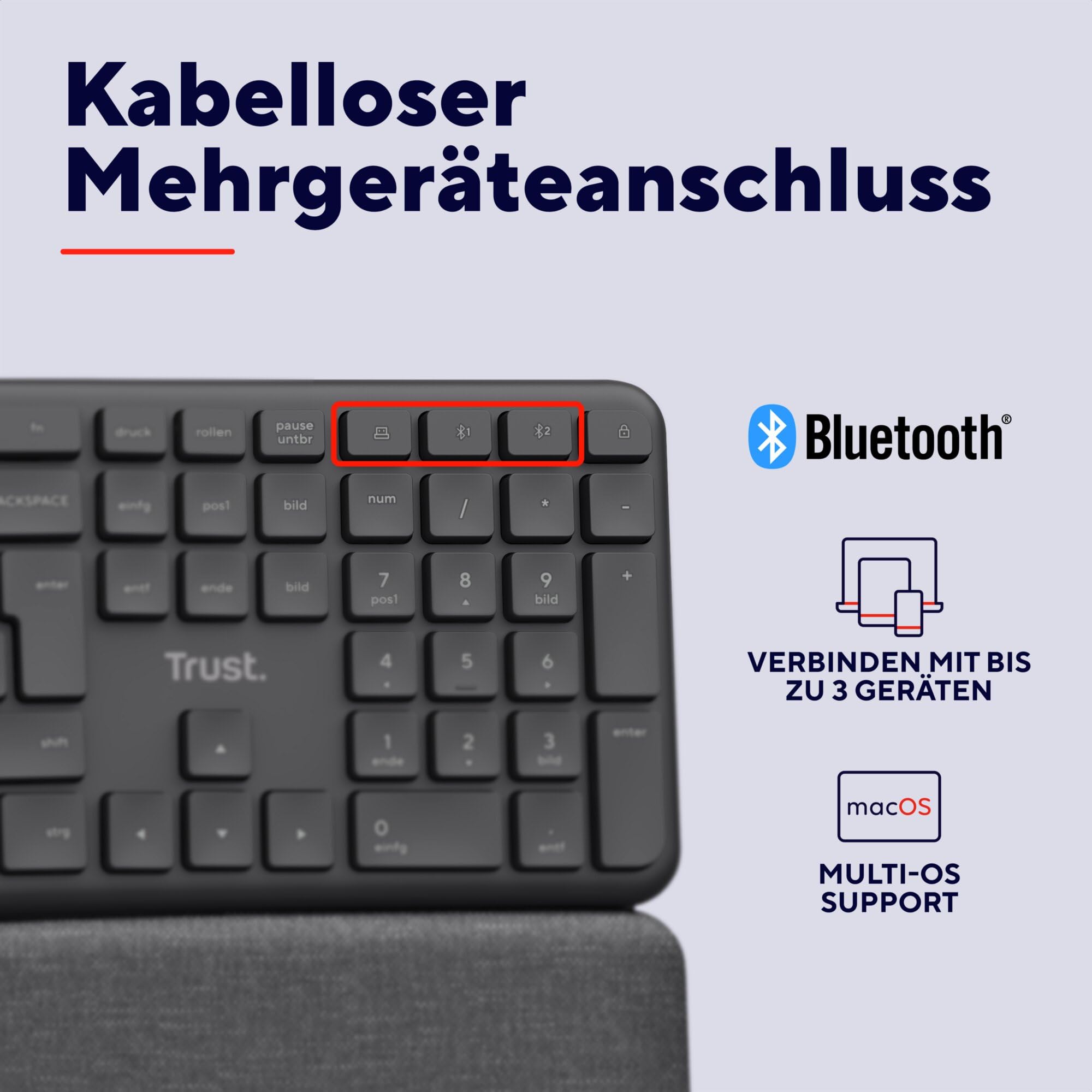 Trust Arvia Leise Ergonomische Tastatur Kabellos Deutsches Layout (QWERTZ)