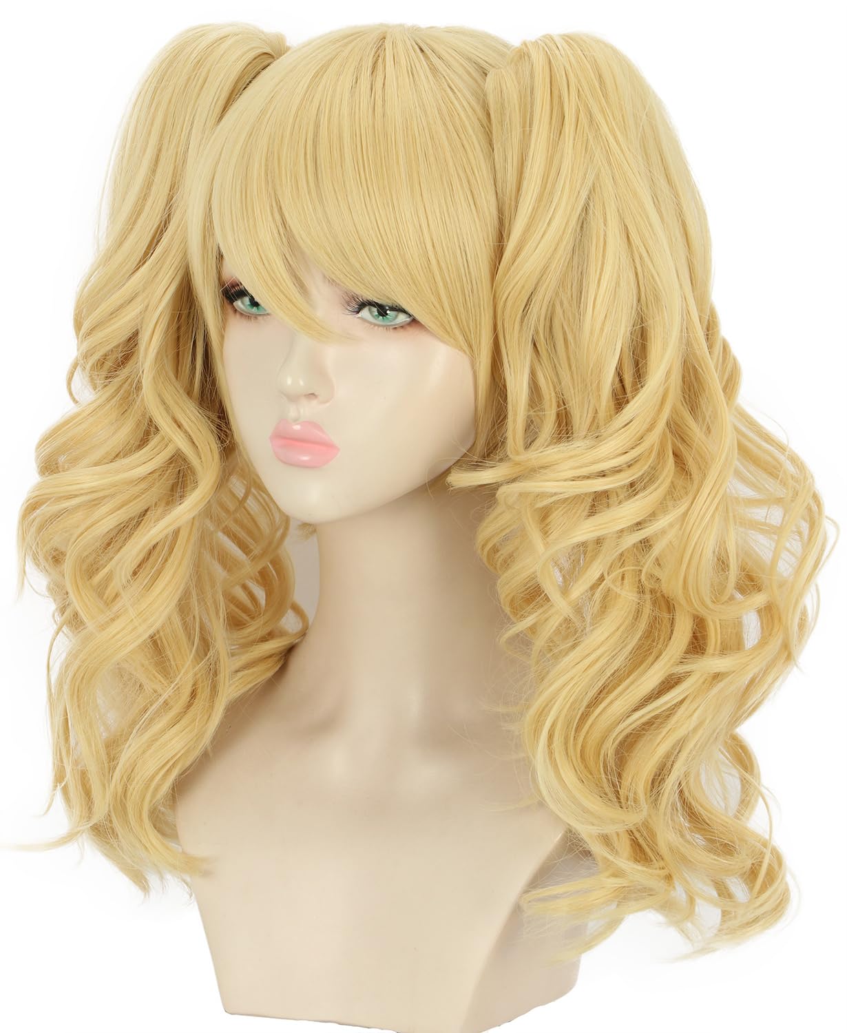Yuehong Women Long Curly Blonde Double Ponytail Clip Wig Anime Cosplay Costume Hair Heat Resistant Synthetic Fibers Soft Durable Breathable Wig - Image 2