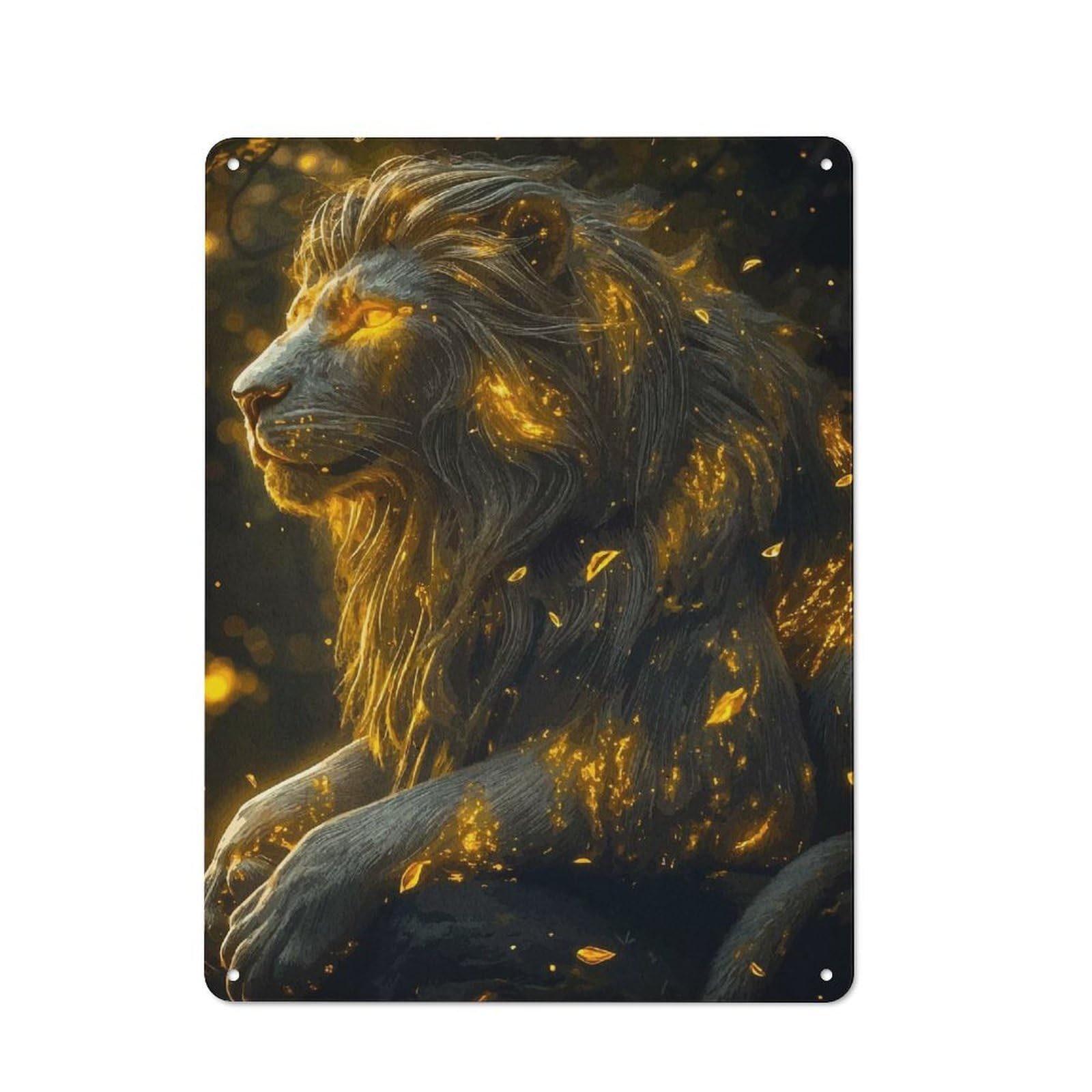 Junmoney Style-13 For Lounge Or Reading Corner, Golden Lion Retro Tin Sign 40X30cm, Gift For Reading Corner Decorators During The Christmas Season