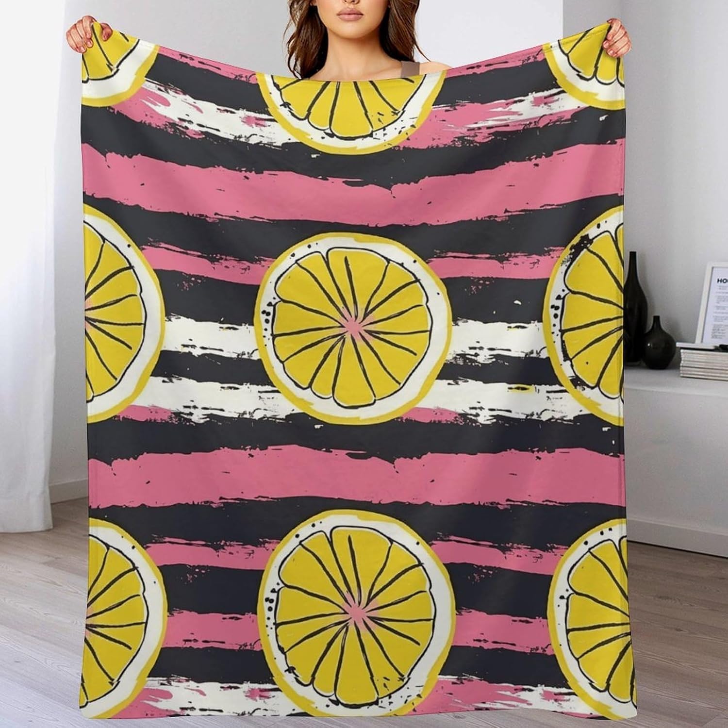 Manta 180 x 220 cm Rayas Moradas, cobijas de Invierno Franela Limón Suave y Cálido Microfibra Bedding Mantas para Sofa, Cama,Manta Polar para Adultos y Niños Niña Q492