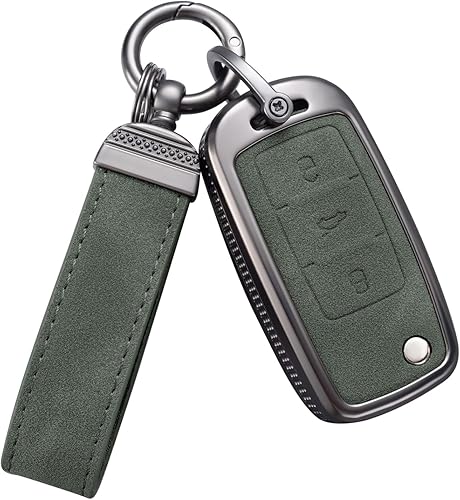 YO&YOYE Funda compatible con llavero Volkswagen con llavero de piel protectora para VW Jetta Golf Polo MK6 Passat Tiguan Beetle (modelo 4, verde)