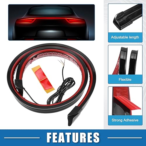 Miniatura 3 de Alerón universal para coche con luz de freno LED roja de 47.2 pulgadas1.2m, kit de alerón de labio para maletero de coche, barra de tira de luz