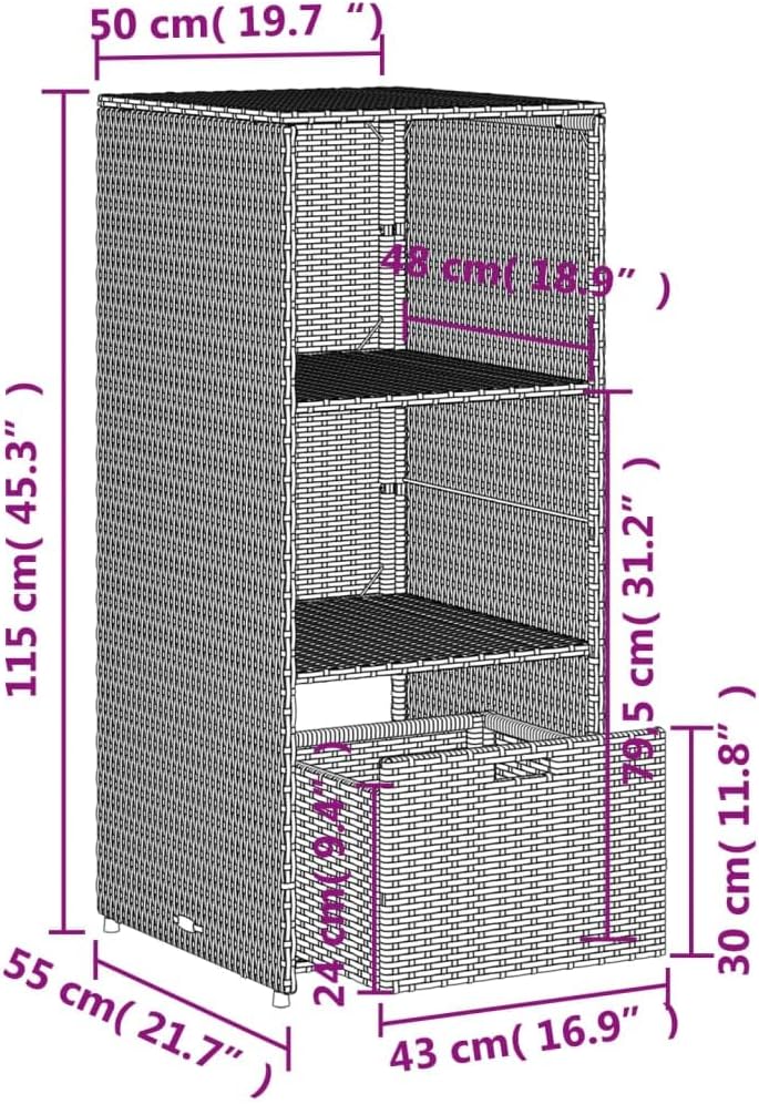 vidaXL Garden Storage Cabinet Grey PE Rattan Medium Durable