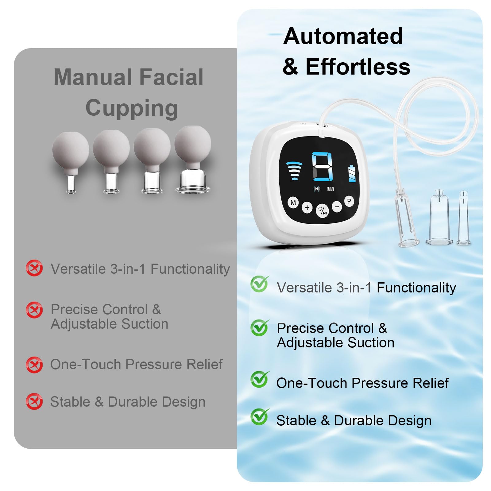 Electric Facial Cupping Set for Face with Dual-cup & Single-cup Usage