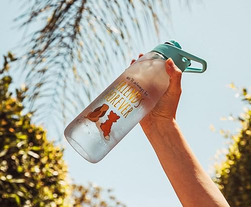 Miniatura 4 de Disney Fox and the Hound "Friends Forever" Botella de agua de 28 onzas con tapa, jarra deportiva de plástico sin BPA con tapa superior de rosca a