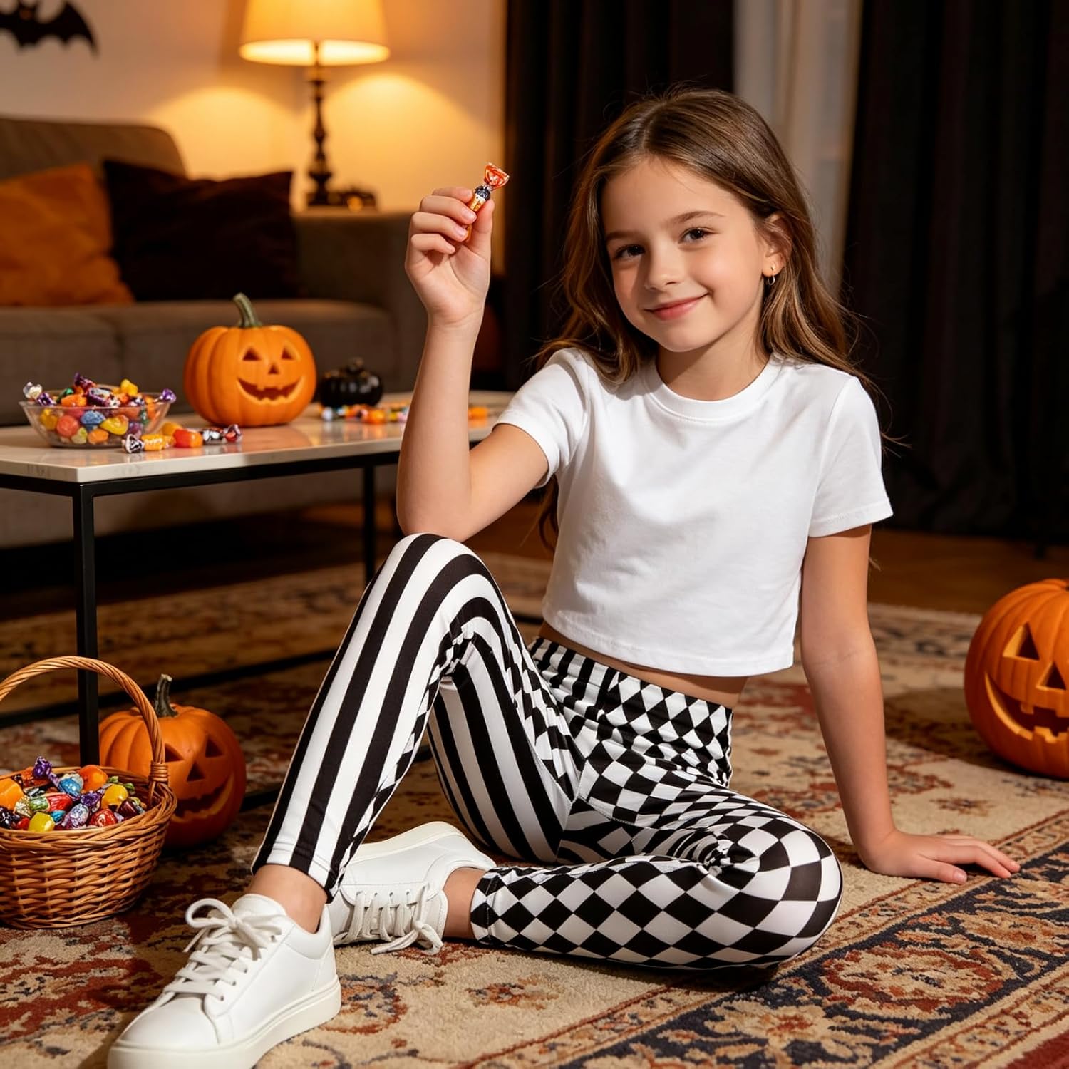 color cosplayer Halloween Spooky Pumpkin Prints Stretchy Legging for Girls