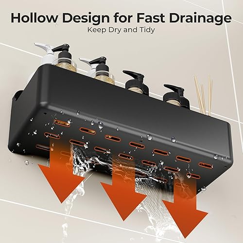 Miniatura 6 de Orimade Paquete de 3 estantes adhesivos sin taladrar para baño, juego organizador de almacenamiento de ABS a prueba de óxido, color negro