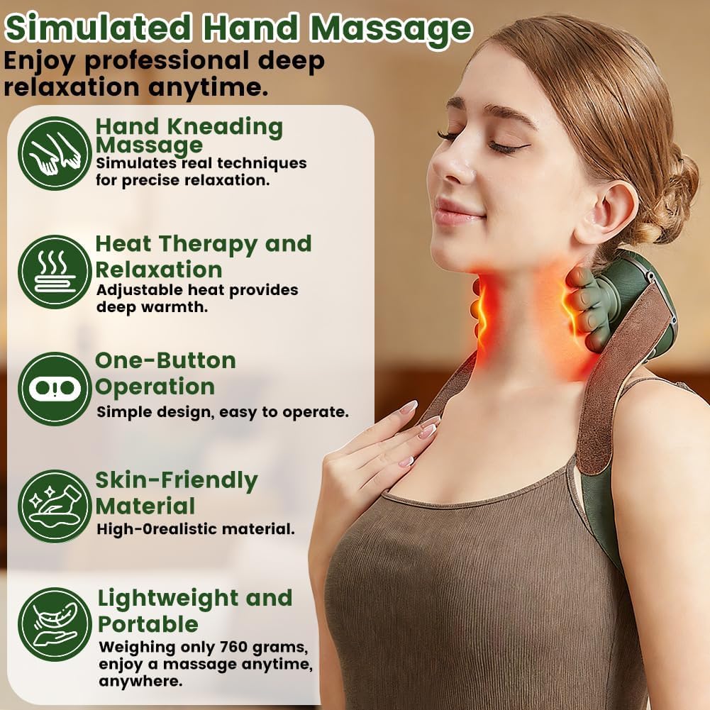 4D Bionische Hand Nackenmassagegerät, MassagegeräT Nacken, RüCkenmassagegeräT Massagemeister Mit 3 Stufen und 2 Temperaturstufen, MassagegeräT, Massage Nacken für Zuhause, Büro, Reise