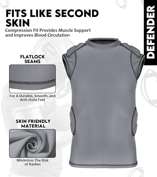 Exxact Sports Defender 5-Pad Adult Padded Football Shirt (Gray, A2XL) by Exxact Sports - Used condition - Image 9