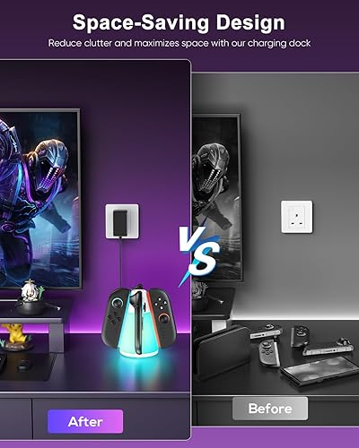 Vista 8 de Controller Charger Dock for Nintendo Switch 2 2025 for Joycon 2, 4-in-1 Magnetic Dual Direction Fast Charging Stand Station with 10 RGB Light Modes