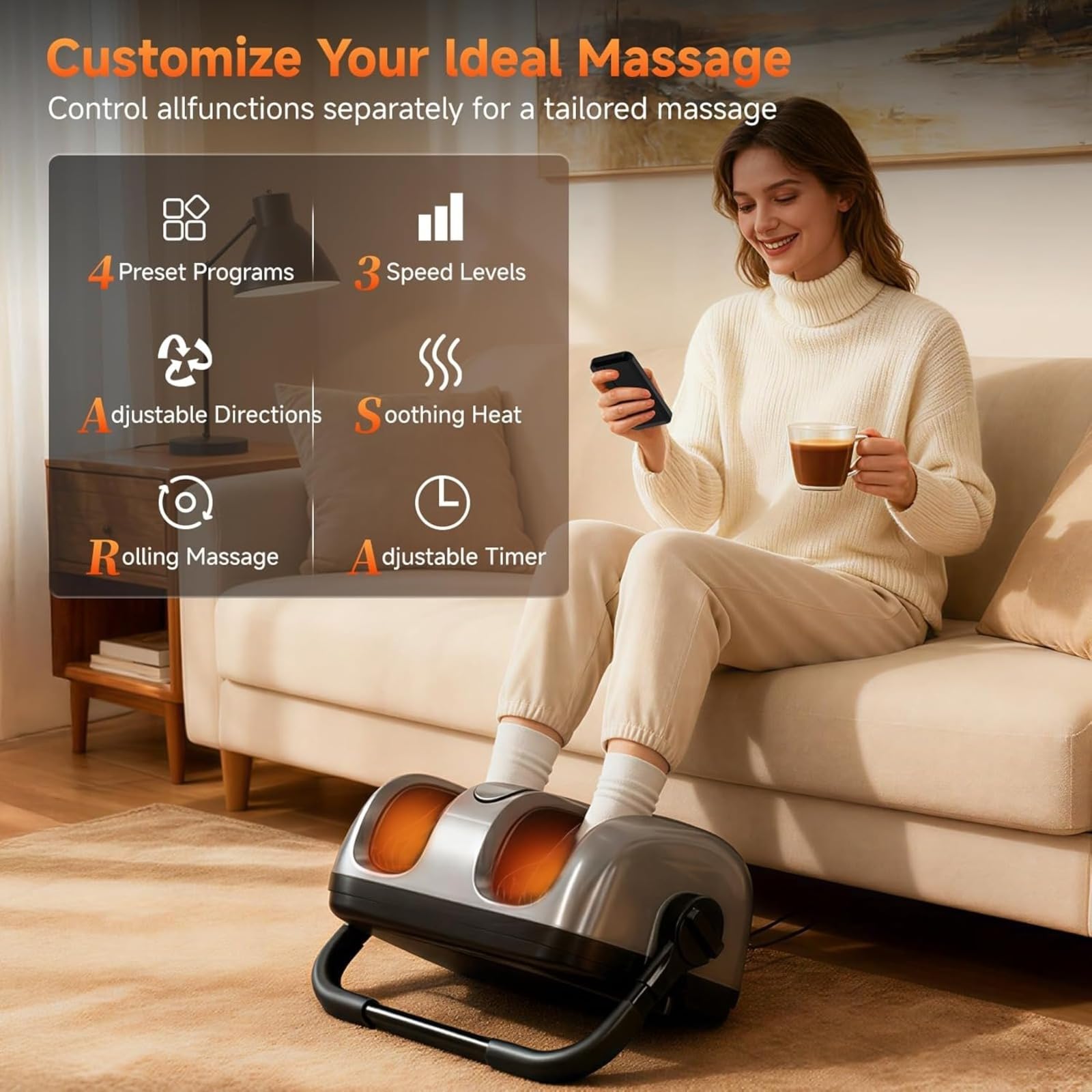 Masajeador de piernas y pies con calor, masaje Shiatsu 3D para fascitis plantar y aliviar el dolor de artritis, control remoto ajustable, para atletas, oficina y trabajadores de pie