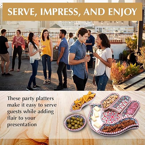 Miniatura 3 de KAMSAH Juego de platos y platos para servir, bandeja Hamsa de cerámica pintada a mano personalizada, platos para servir para celebraciones, fiestas