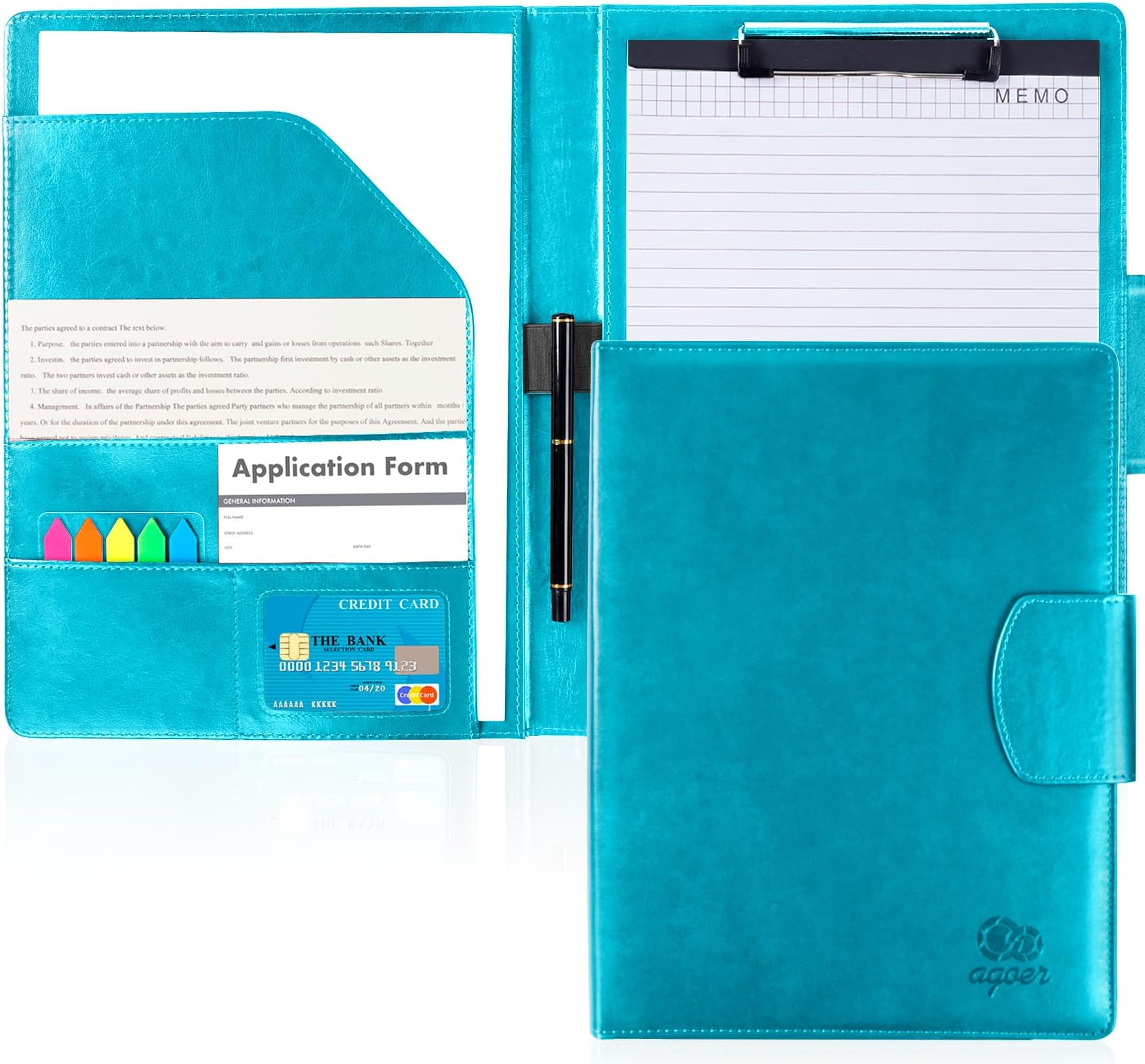 Agoer Leather Document Holder A4 Premium Portfolio A4 with Magnetic Closure Multifunctional Folder with Clip with A4 Paper and Stylus Pen Conference Folder Leather A4 for Meeting Office School