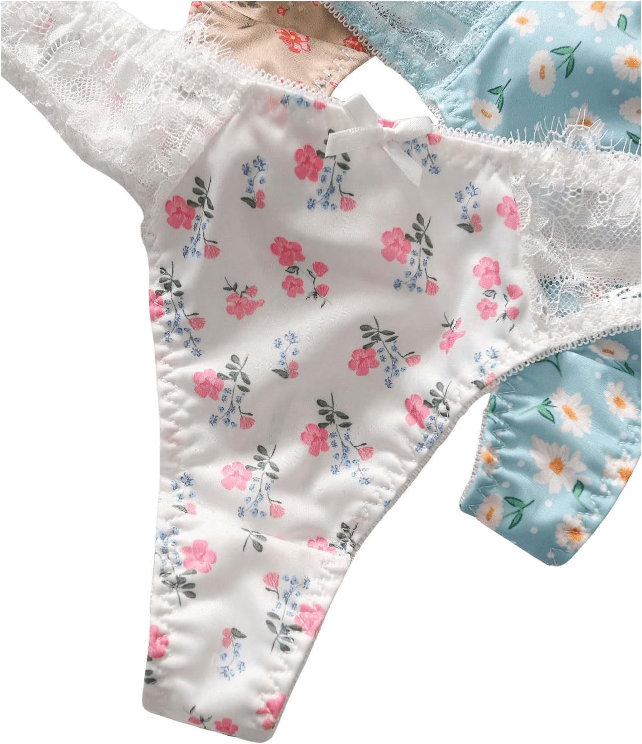 SHENHE Women's 5 Pack Floral Print Thongs Underwear Contrast Lace Cute Bow Panties - Image 6