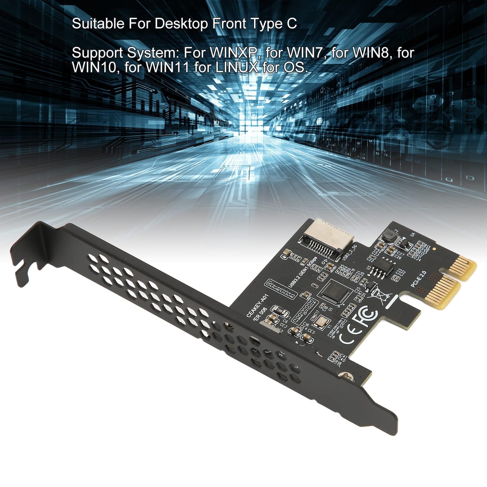Carte D'extension PCI E vers USB 3.2, Carte Riser de Connecteur de Panneau Avant avec Interface USB3.2 Gen1 USB3.2 Gen1 Type E 20 Broches, clé USB3.2 Gen1 5 Gbps A Adaptée pour Le