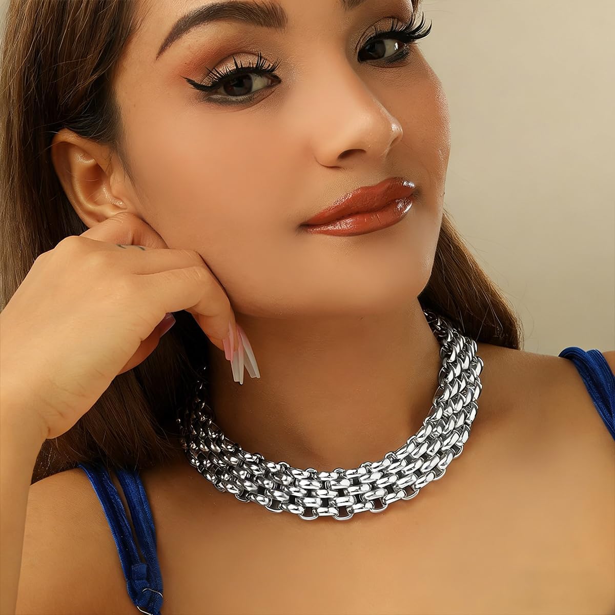 Chunky Necklaces for Women - 14K Gold Choker Necklace Silver Statement Chain for Women Chunky Jewelry for Party, Daily Wear, Hip Hop Style