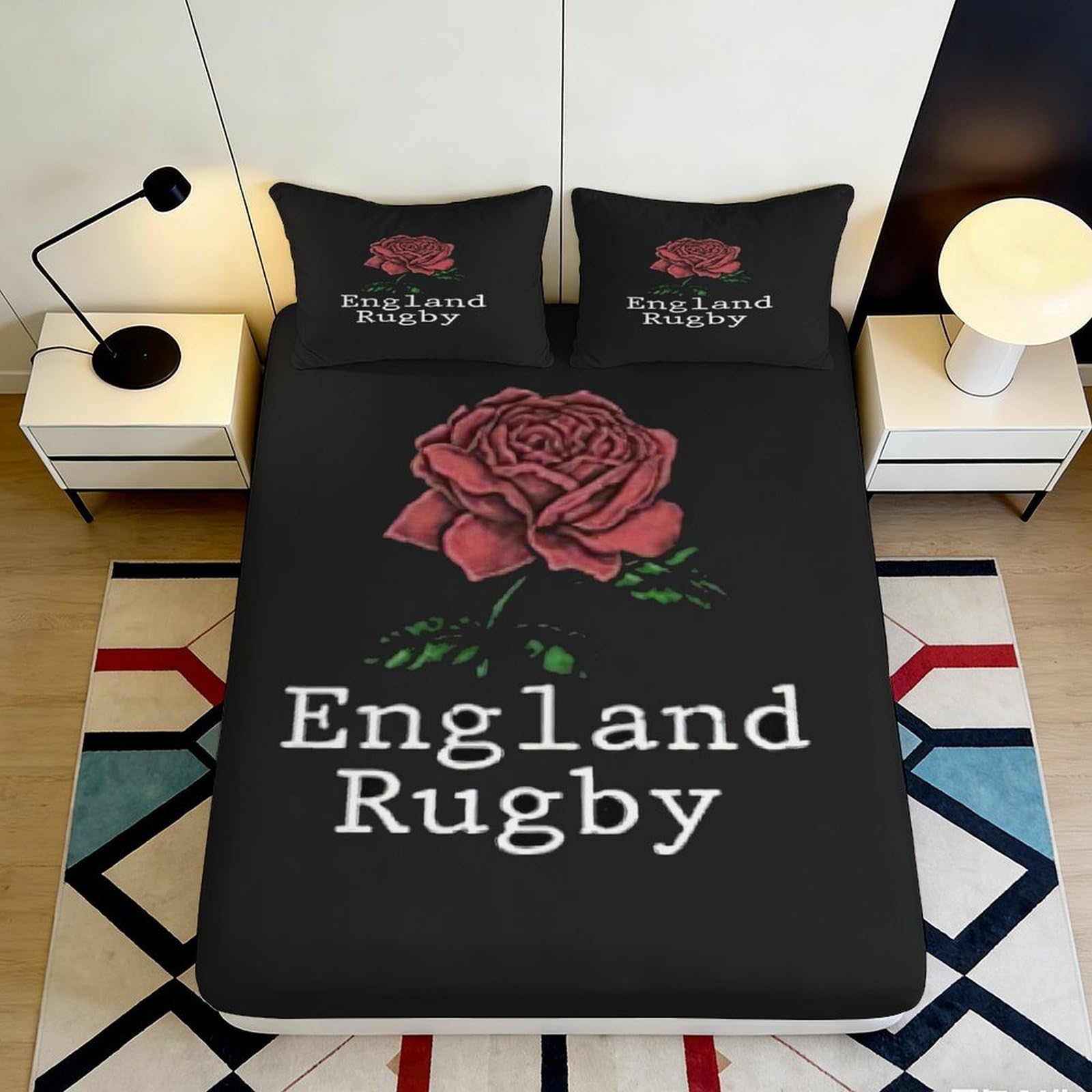 Pnayamiorkfel Style-8 3D Printed England Rugby Rose Fitted Sheet Microfiber Black Bed Cover For Bedroom Guest Room Adult Teen Decor 90X200x25cm