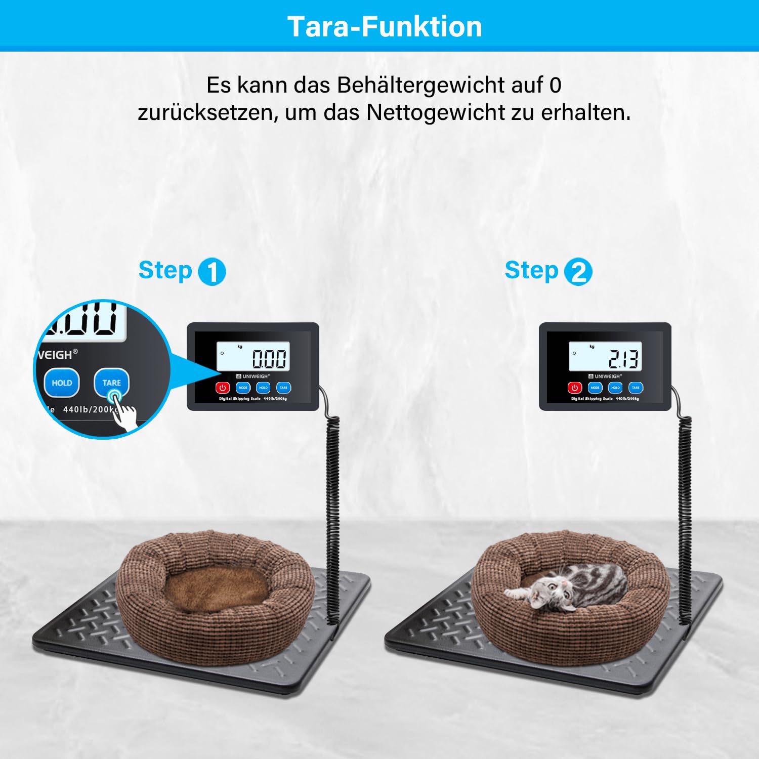 UNIWEIGH Postwaage 440lbs x 10g Digitale Portowaage Schwerlastwaage Paketwaage LCD Hold Tara