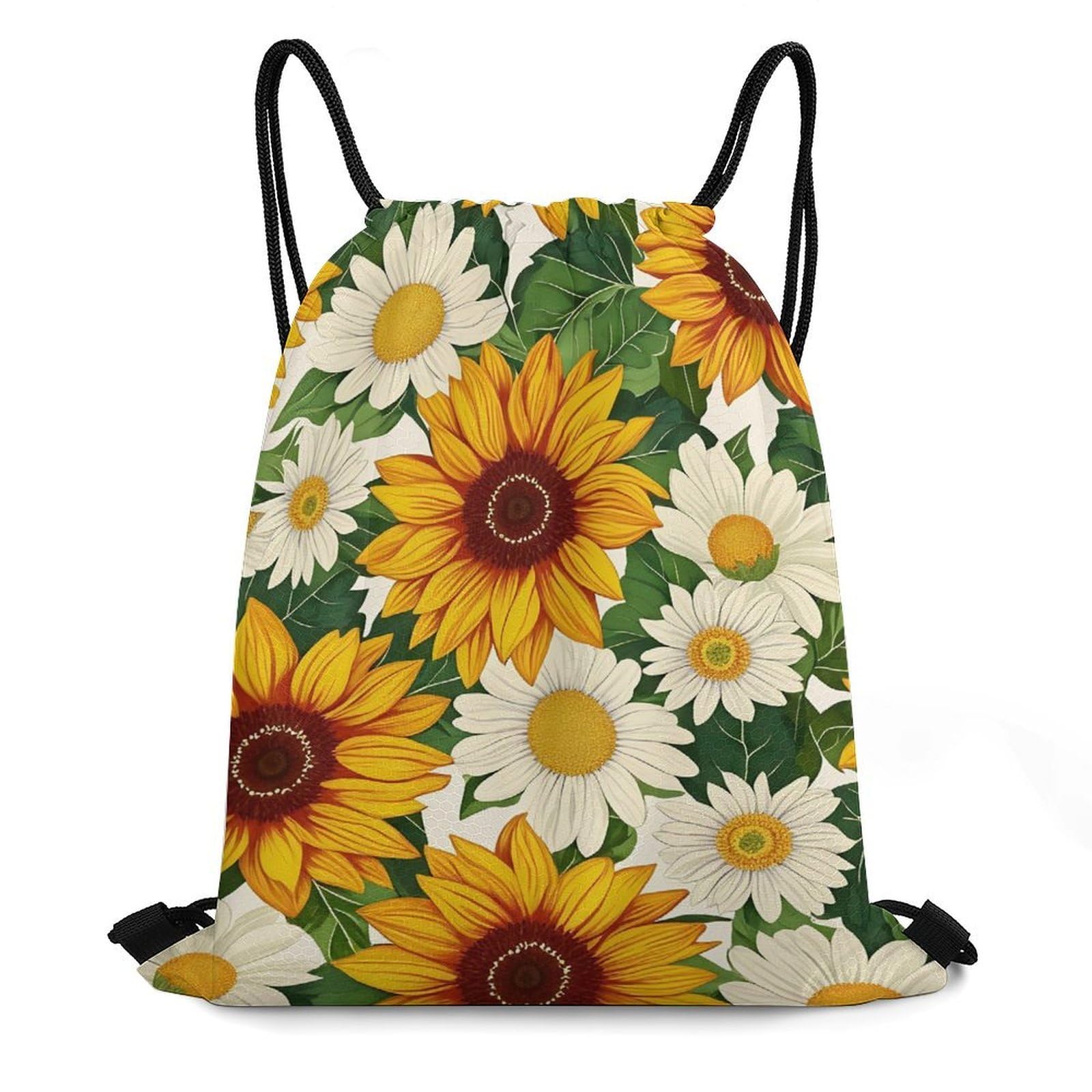 CASOWAT Sunflowers And Daisies Drawstring Backpack, Lightweight Daypack for Men Women Fit Travel, Sports, Gym, Travel And Beach 16x14 IN