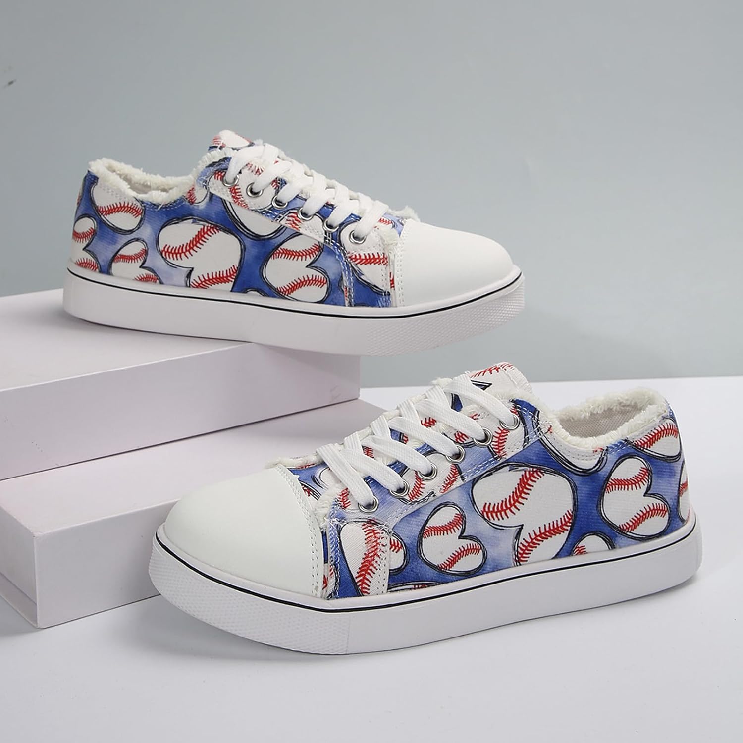 Women Baseball Print Shoes Canvas Sneakers Trendy Casual Walking Shoes - Image 5