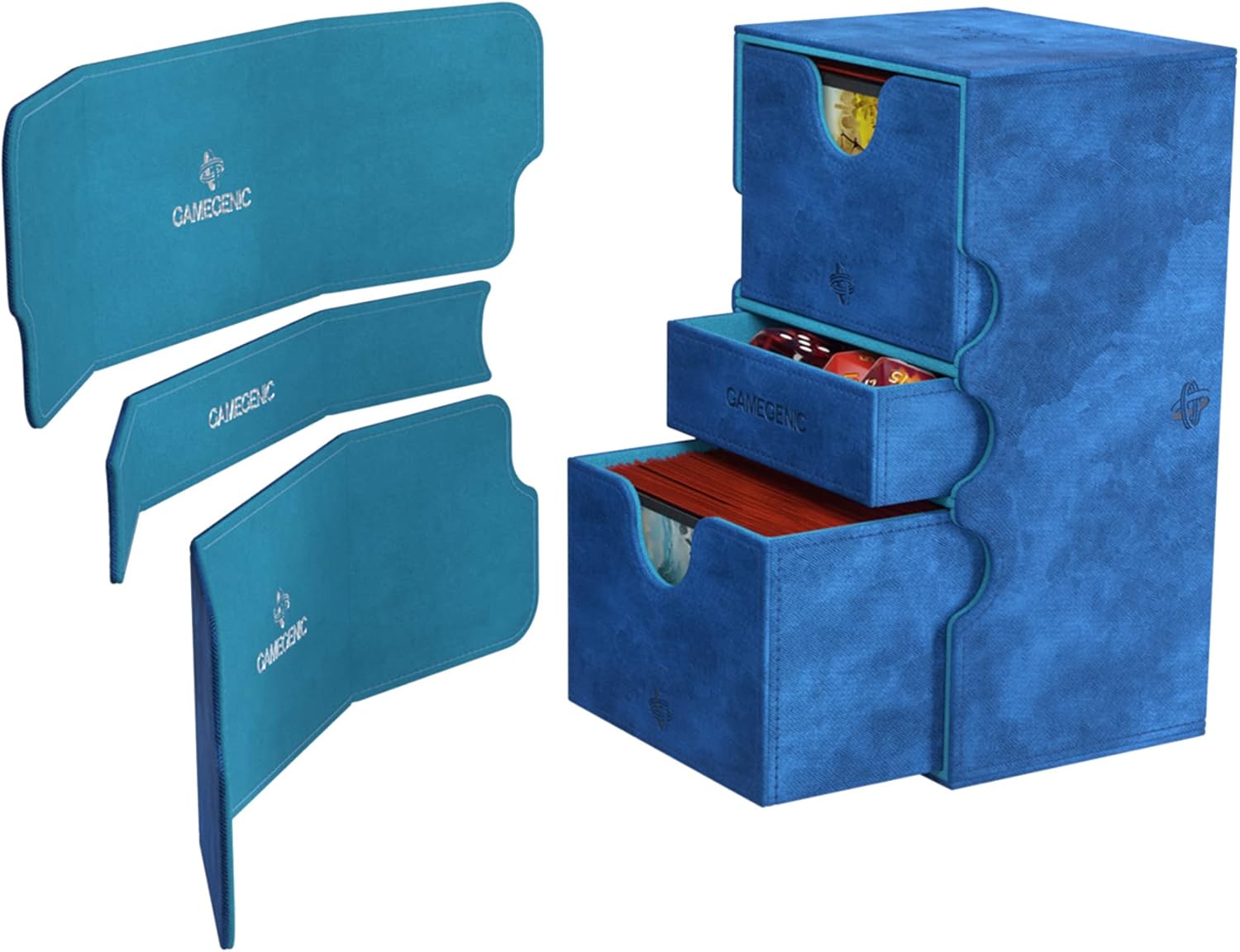 Stronghold 200+ XL Convertible Deck Box | Double-Sleeved Card Storage | Card Game Protector with Accessories Drawer | Nexofyber Surface | Holds up to 200 Cards | Blue | Made by Gamegenic (GGS20110ML)