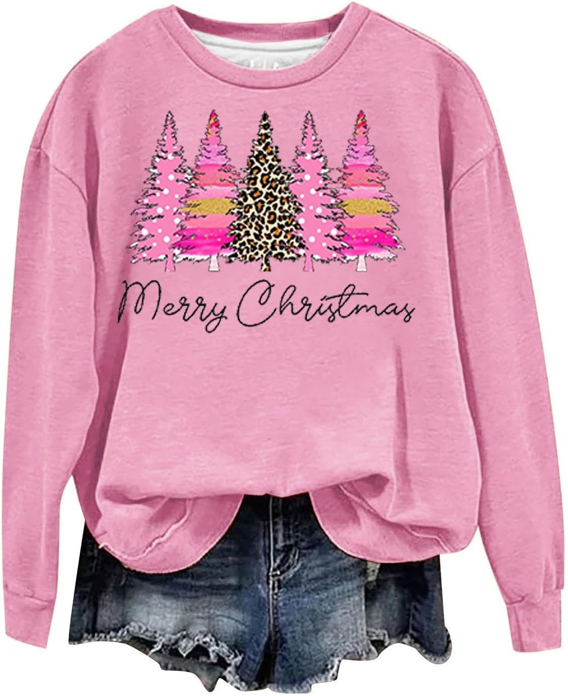 Plus Size Women’s Ugly Christmas Sweater: Fleece-Lined Crewneck Pullover with Xmas Tree Graphic