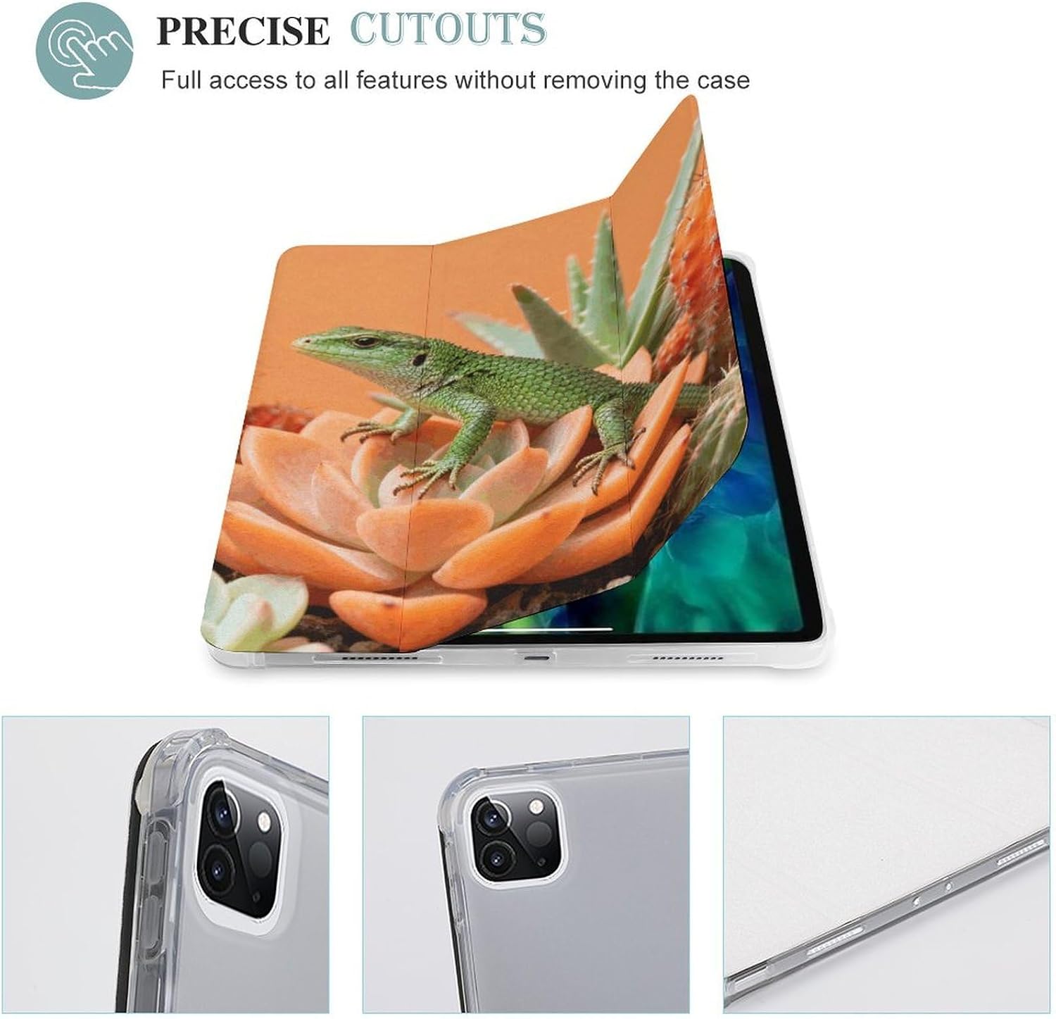 Fire Lizard Succulents 12.9 in Trifold for iPad Case with Pencil Holder image 4