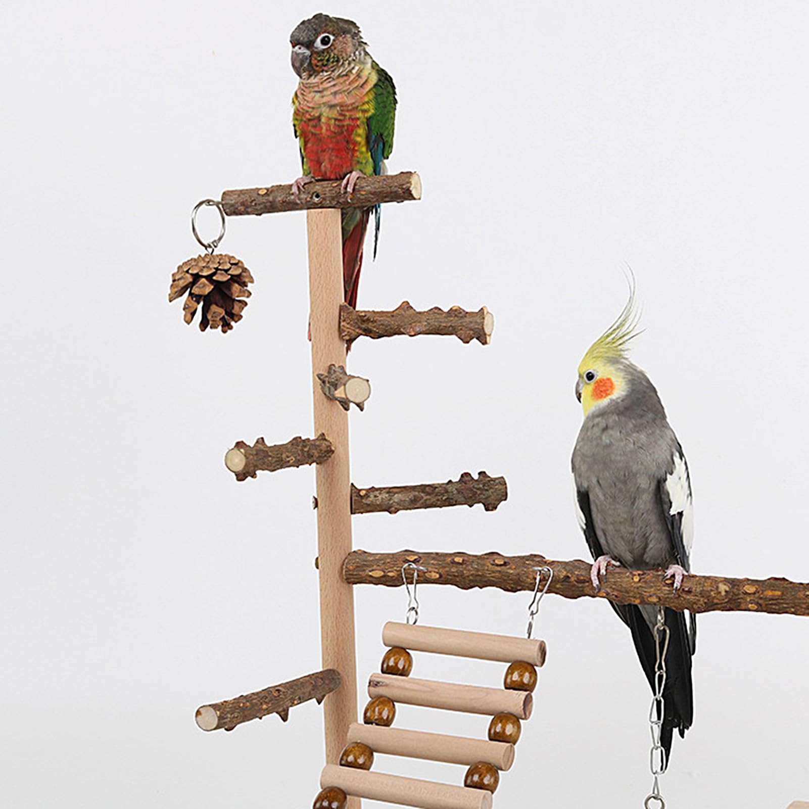 Parque de Juegos para Aves Juguete Trepador en Madera | para Periquitos con Taza y Bandeja de Acero Inoxidable para Cacatúa Ninfa, Pinzón, Agapornis en Masticación, Entrenamiento,