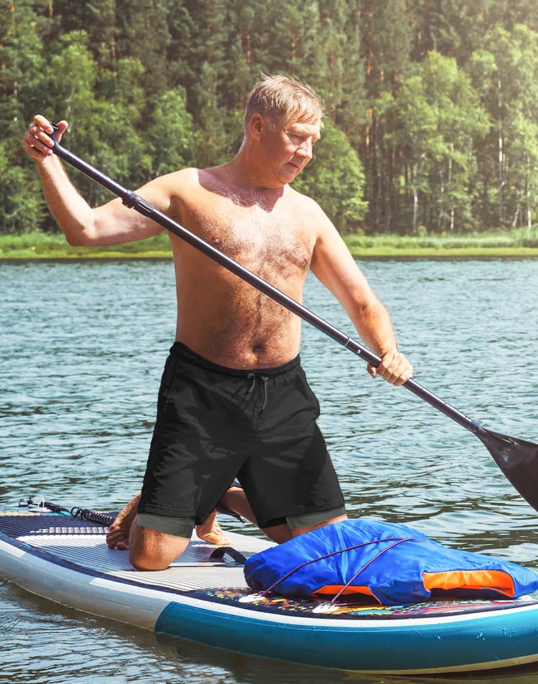 LRD Men's Swim Trunks with Compression Liner 9 Inch Inseam Quick Dry Board Short - Image 2