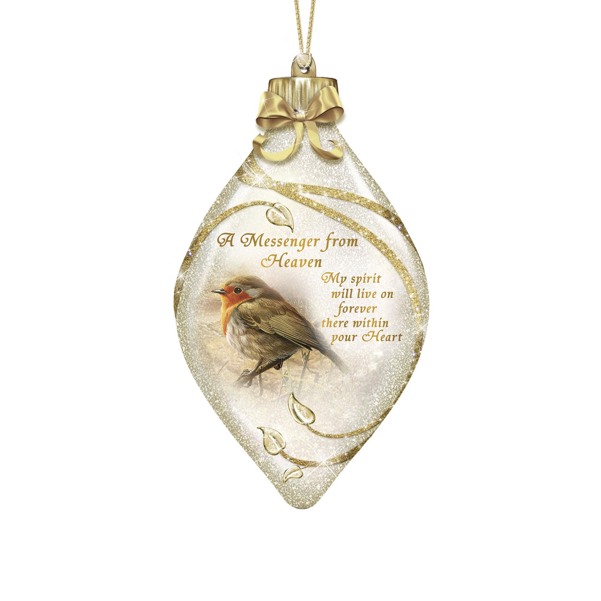 Messenger Of Love Illuminated Christmas Ornament – A unique remembrance-inspired ornament, with illumination and robin Adrian Rigby artwork.