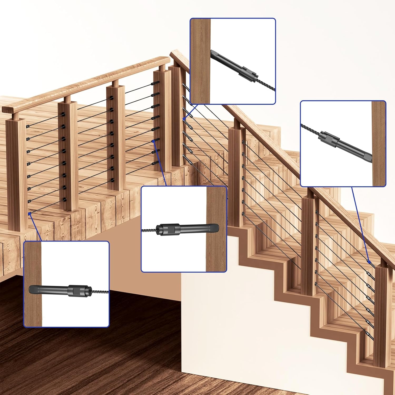 BLIKA Upgraded 20 Pack 1/8" Black Swageless Lag Screws Left & Right for Wood Posts, Swageless Lag Screw Terminals, T316 Stainless Steel, Swageless Black Cable Railing Kit, Deck Wire Railing Kits