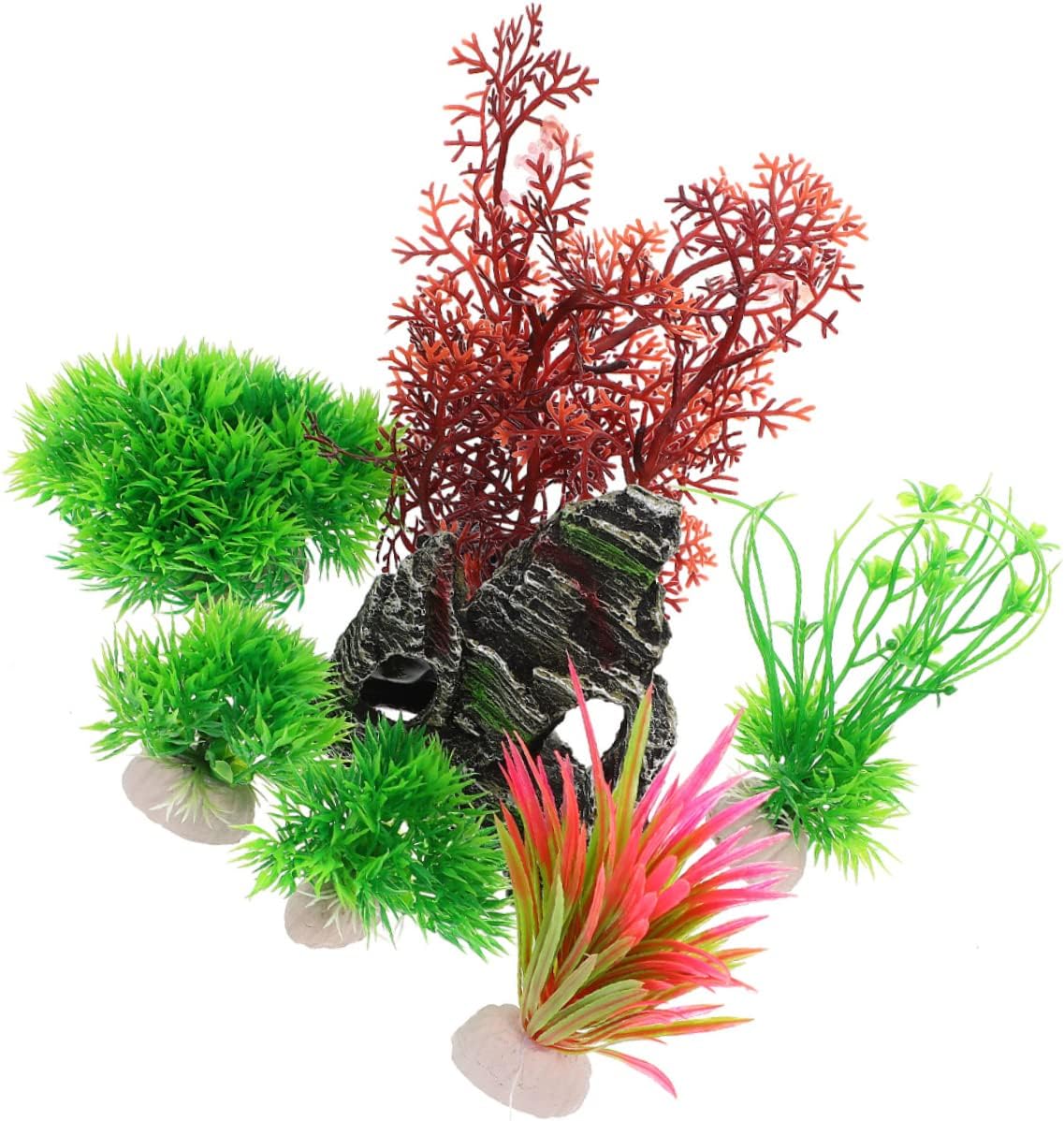 3 Sets Artificial Water Plants Aqua Accessories Pots Fish Tanks Bowl Holder Heater Fern Kit Fake Fish Turtle Jellyfish Decoration Net Air Feeder Pond Fish Food
