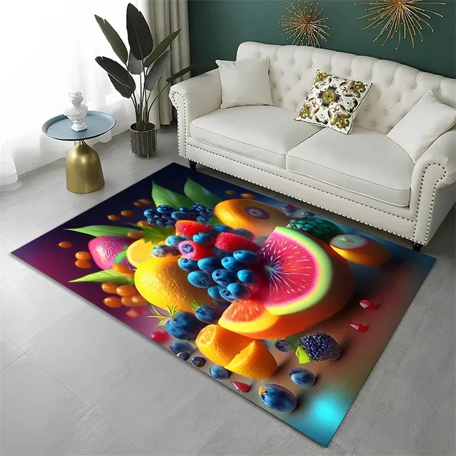 Tapis antidérapant fruits frais 140x200 cm doux et sécurisé pour chambre et cuisine