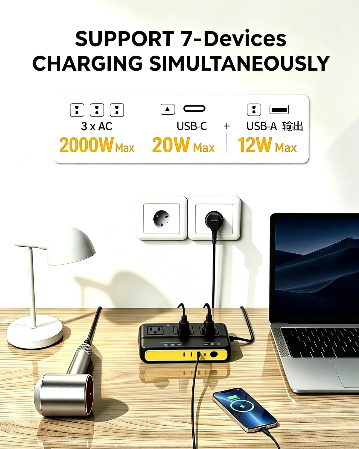 220V to 110V Power Converter EU to US, 2000W Voltage Converter for Europe Travel, Travel Power Converter with 2 USB-C & 2 USB-A Outputs, Travel Adapter Kit Include Type A/B/C/G/I/L
