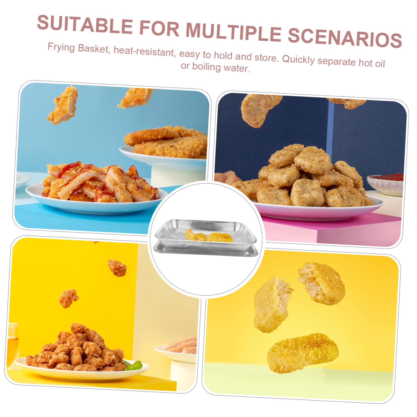 Cabilock Cestas De Metal para Freidora De Aire Cesta para Freír Antiadherente para Pollo Fideos y Alimentos