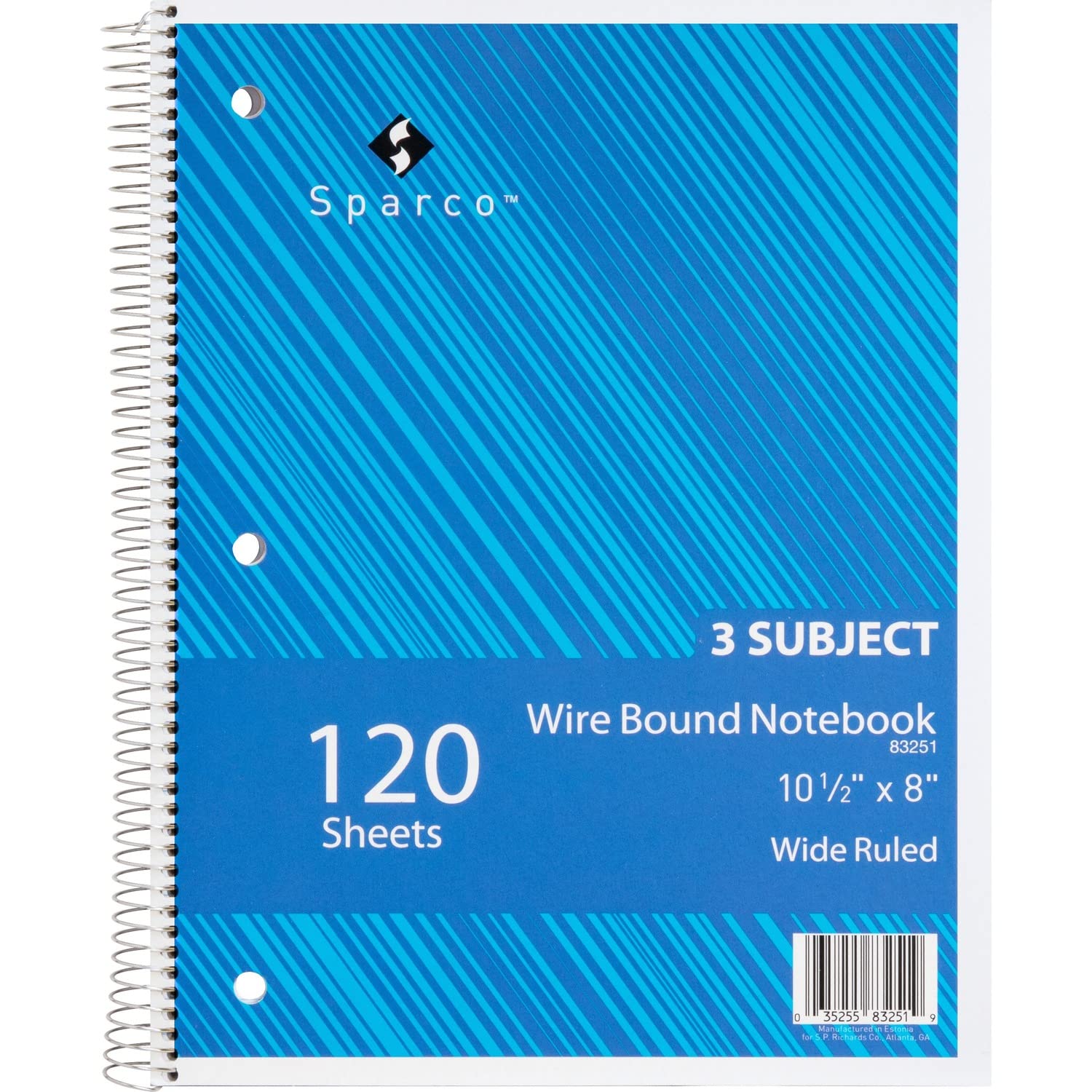Photo 1 of Sparco 83251 Notebooks,3 Subject,10-1/2-Inch x8-Inch ,Wide Ruled,120 Sht,AST