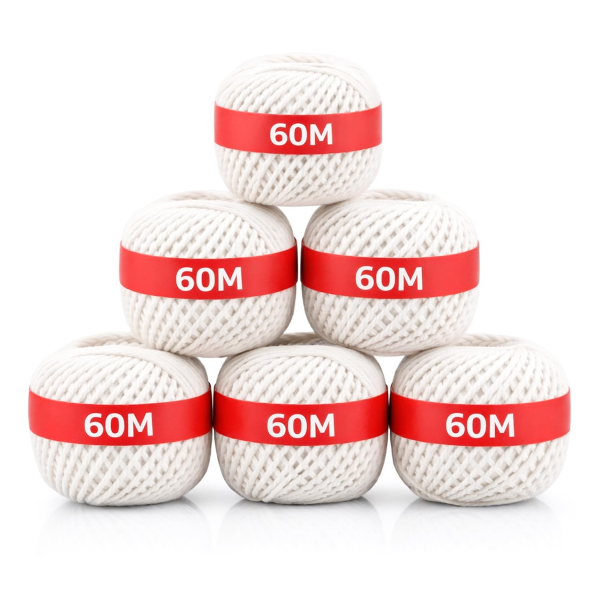 Strong Cotton Twine String Balls - (60M x 6) 360M - Multi Purpose Household 100% Pure Cotton Cord Strings for Crafting, Gift Wrapping, Butchery, Gardening & Packing