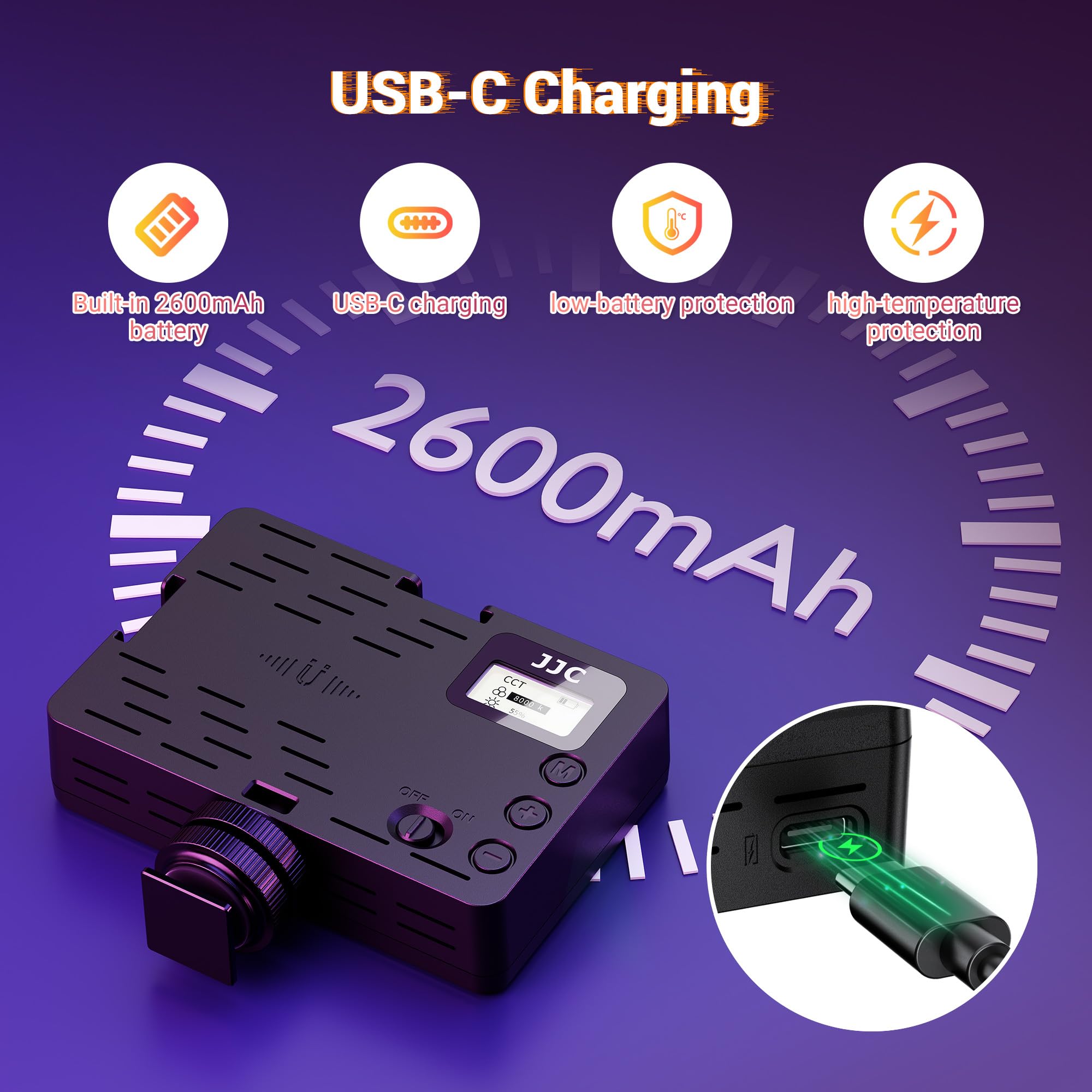 JJC Luce Video RGB Magnetica, Pannello LED Portatile per Sony ZV-E10/ZV-1 II/ZV1F/A6400/A6600/A7C/A7SIII, 2500K-8500K Colori Completi 360°, 24 Effetti, Mini Camera Vlogging Luce 2600mAh Ricaricabile