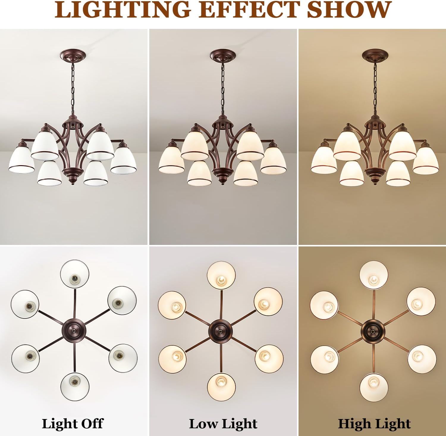 6-Light Oil Rubbed Bronze Farmhouse Chandelier Light Fixture for Kitchen Antique Matte Brown Ceiling Hanging Lamp Adjustable 47" Max Pendant Light for Dining Room Table, Island, Entryway, Living Room