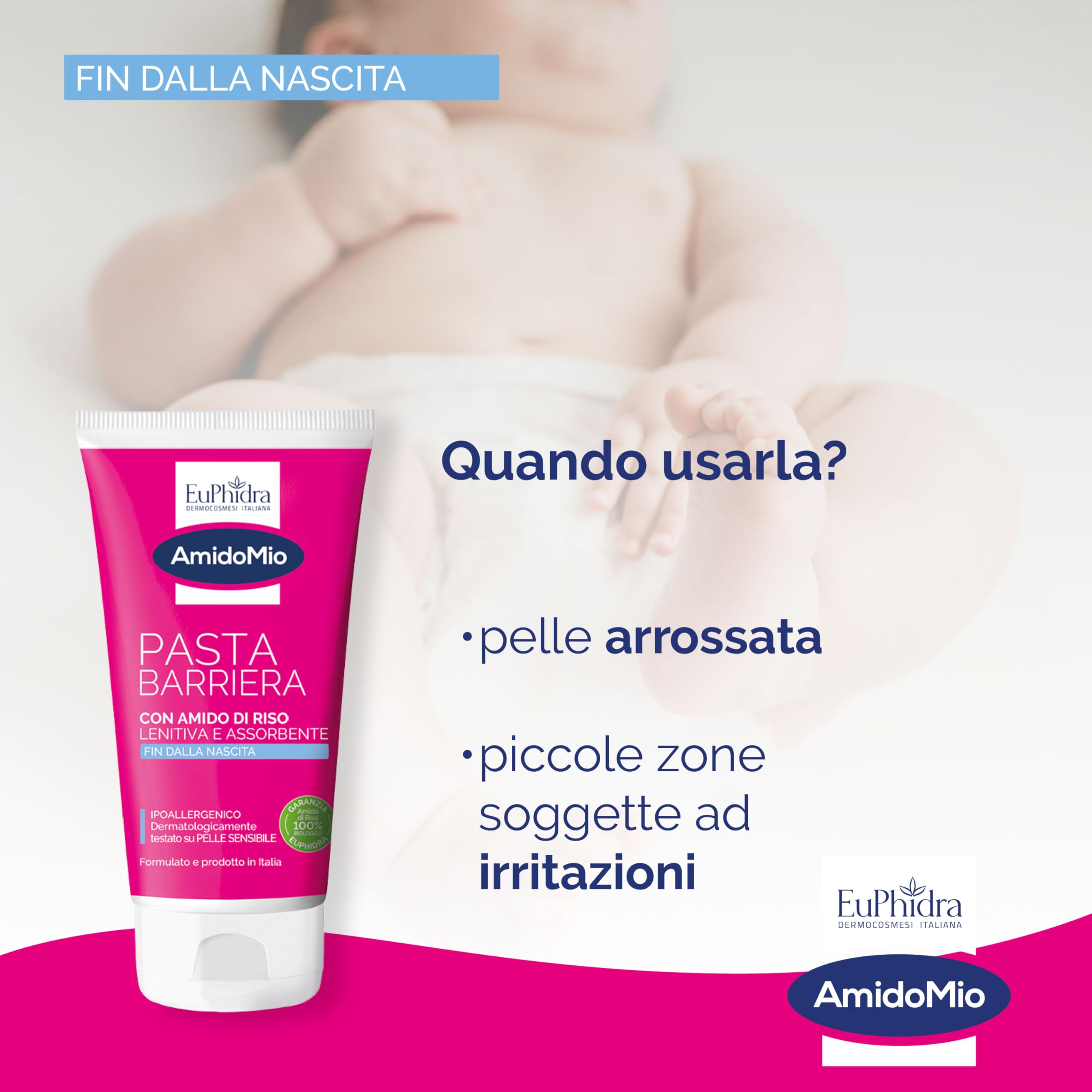 Euphidra AmidoMio Pasta Barriera 150ml Azione Protettiva Lenitiva Amido di Riso Biologico Pelli Fragili Neonati