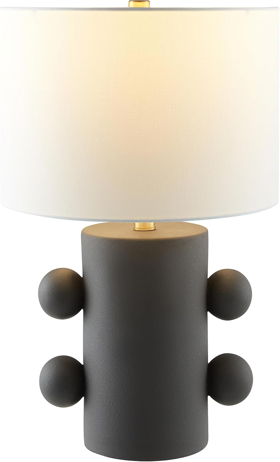 Henn&Hart 20.5" Modern 1-Light Ceramic Table Lamp with White Fabric Drum Shade and Spherical Side Orbs for Living Room, Bedroom, or Office, Flat Black