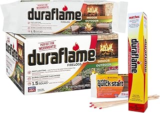 Duraflame Firelogs Bundle – Firelogs with Quickstart & Long Stick Matches – Easy-to-Light, Long-Lasting, Clean-Burning Indoor/Outdoor Logs (2.5lb 1.5 Hour)