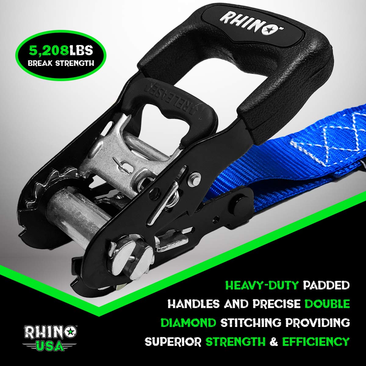 RHINO USA Ratchet Straps Tie Down Kit, 5,208 Break Strength Includes