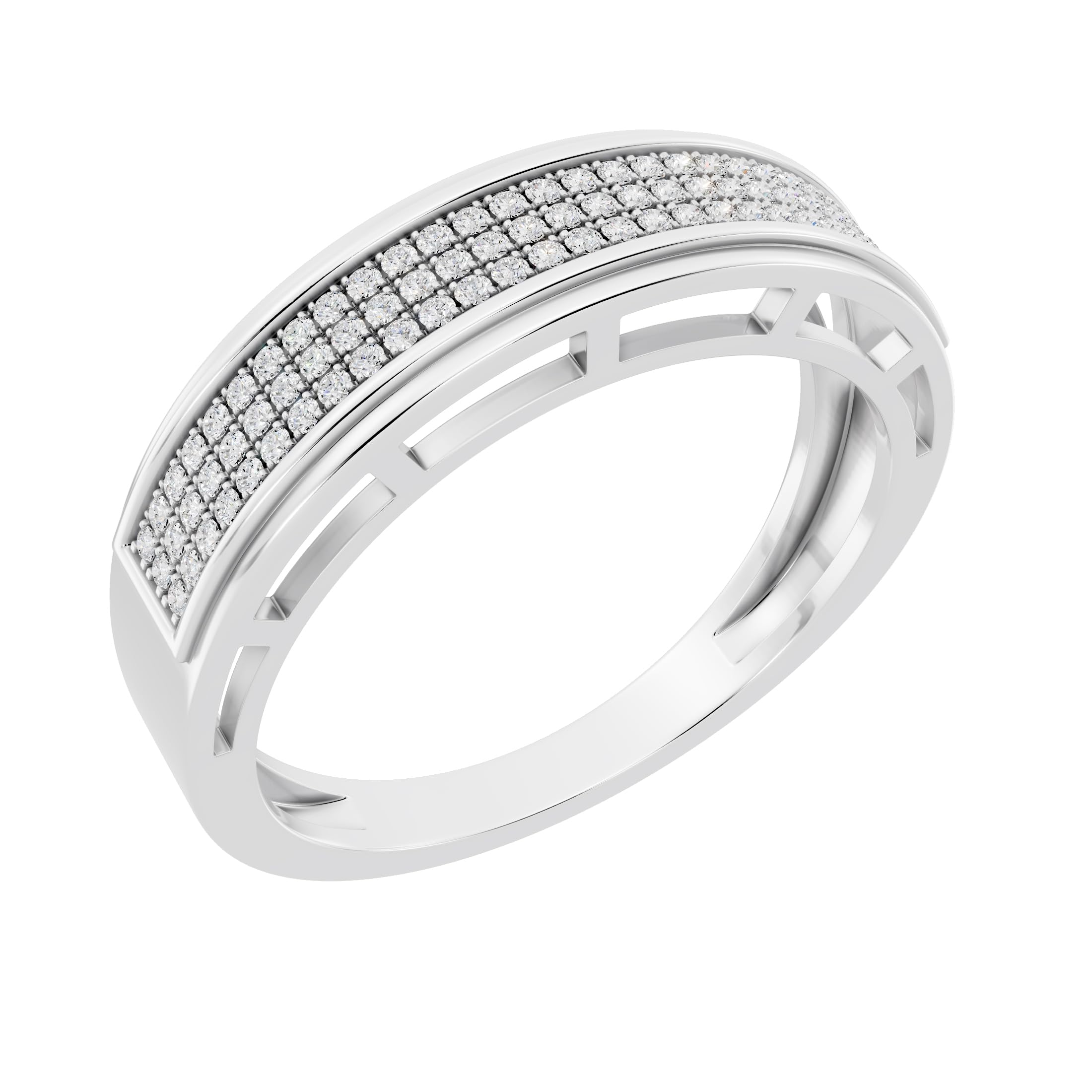 Valentine's Day Gift 0.25 Ctw Round White Natural Diamond Three Row Micro-Pave Men's Wedding Band in 10K Real Solid Gold