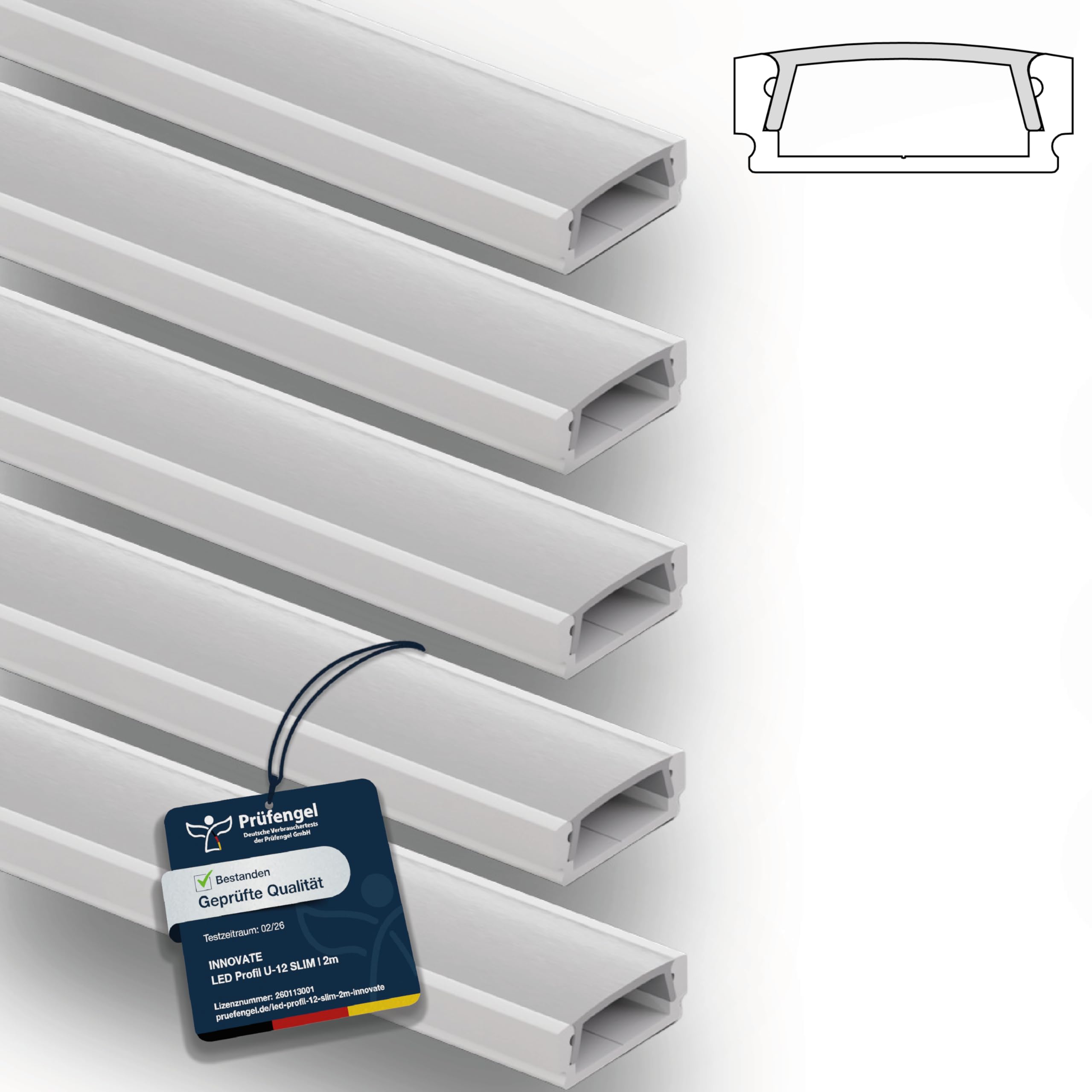 INNOVATE LED Profil 2m Weiß 5er Set [Aluprofil inkl. Diffusor Milchig] Kühlkörper LED Streifen 2m I Indirekte Beleuchtung Wohnzimmer I Alu U Profil Lichtleiste Indirekte Beleuchtung Decke Küche