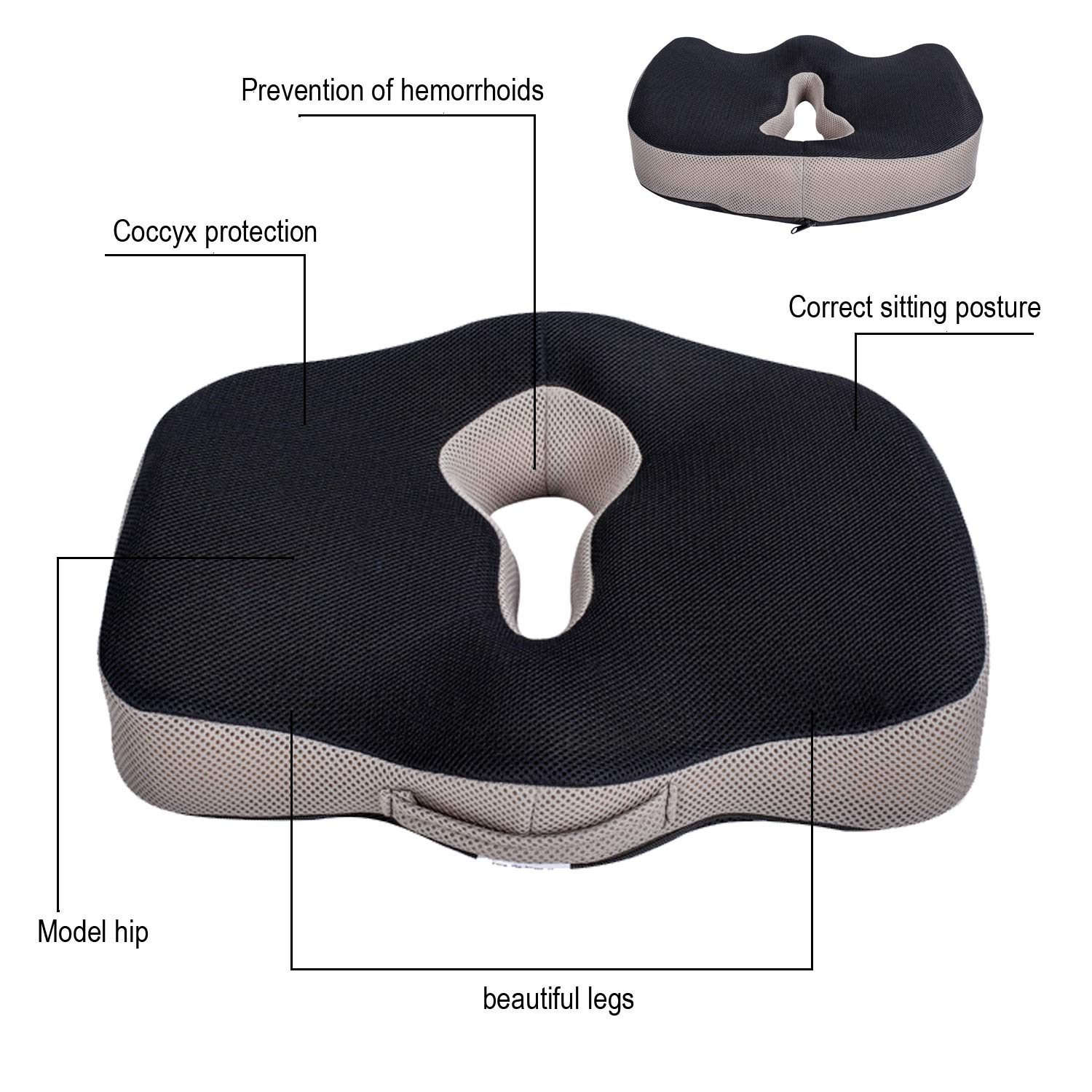 METRON Memory Foam Soft Donut Seat Cushion for Lower Back Tailbone Sciatica Coccyx Hemorrhoid Piles Pain Pressure Relief for Office Desk Chair Car Plane Wheelchair Color-Black &Grey, pack of 1 - Image 7 thumbnail