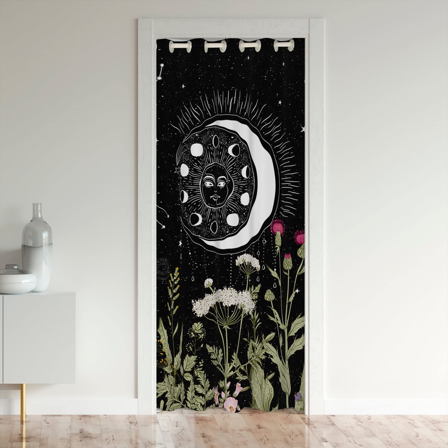 Cortina de privacidad de alta calidad con diseño de flores y astros