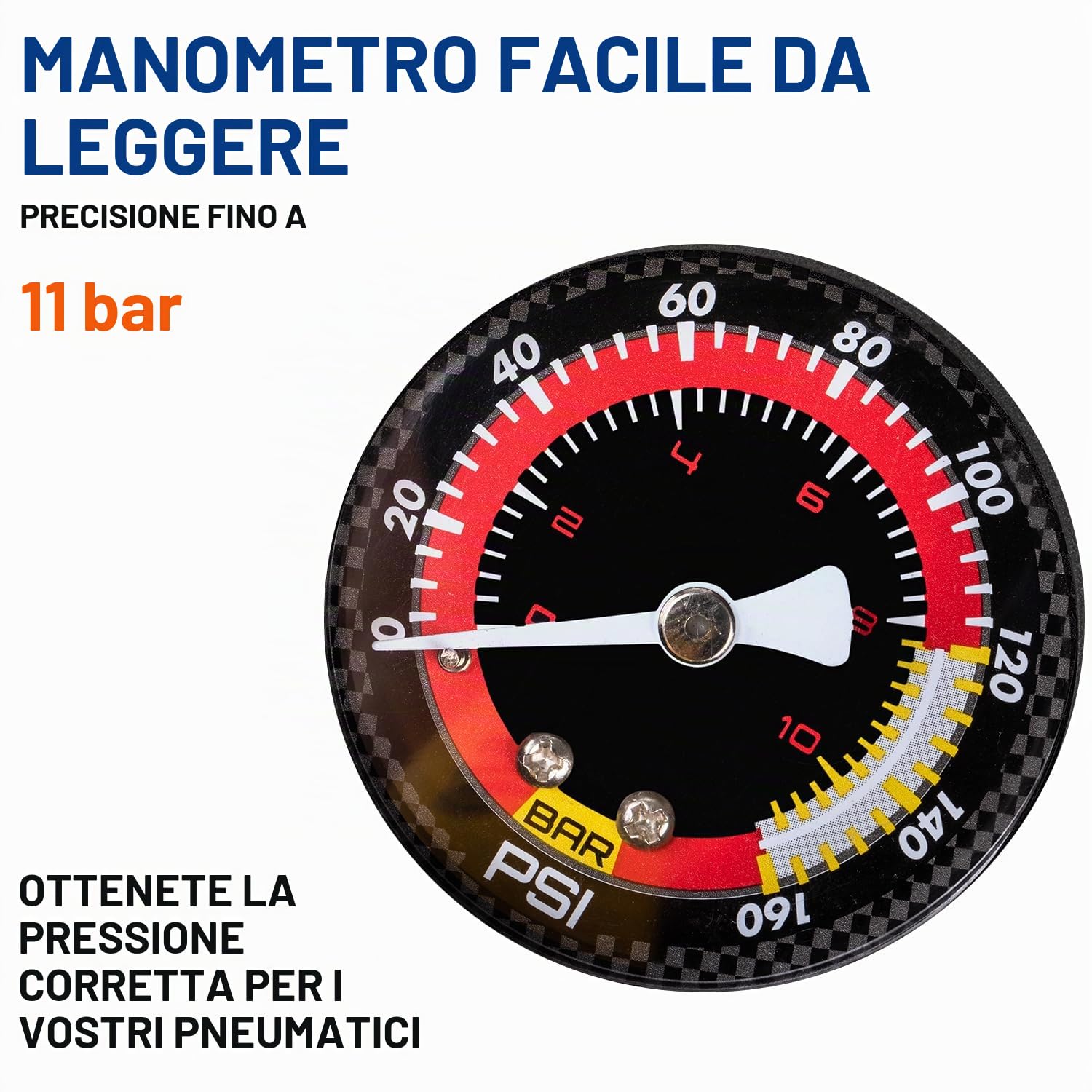 Pompa per bicicletta con manometro 11 bar/160 psi per strada, e-bike, MTB